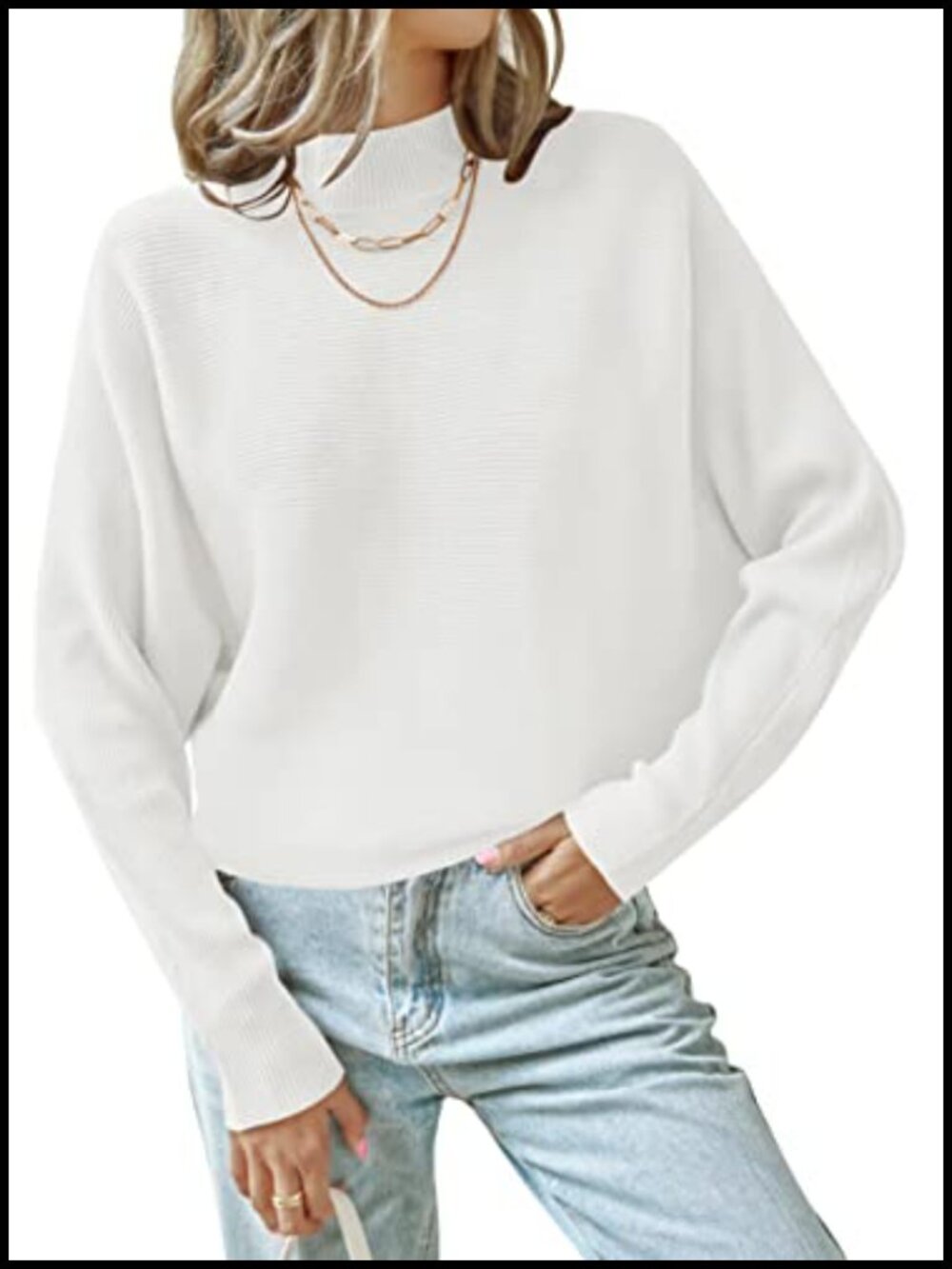 Women's Turtleneck Batwing Sleeve Ribbed Knit Sweater Viscose Blend